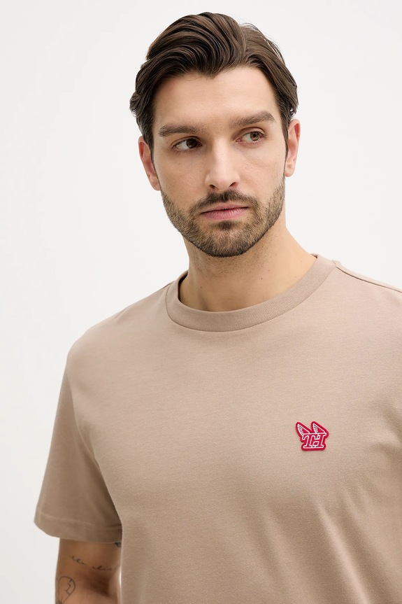 Памучна тениска Tommy Hilfiger бежов MW0MW41468