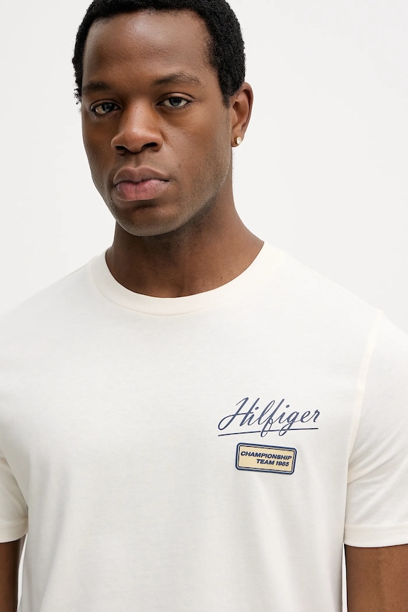 Βαμβακερό μπλουζάκι Tommy Hilfiger μπεζ MW0MW41471