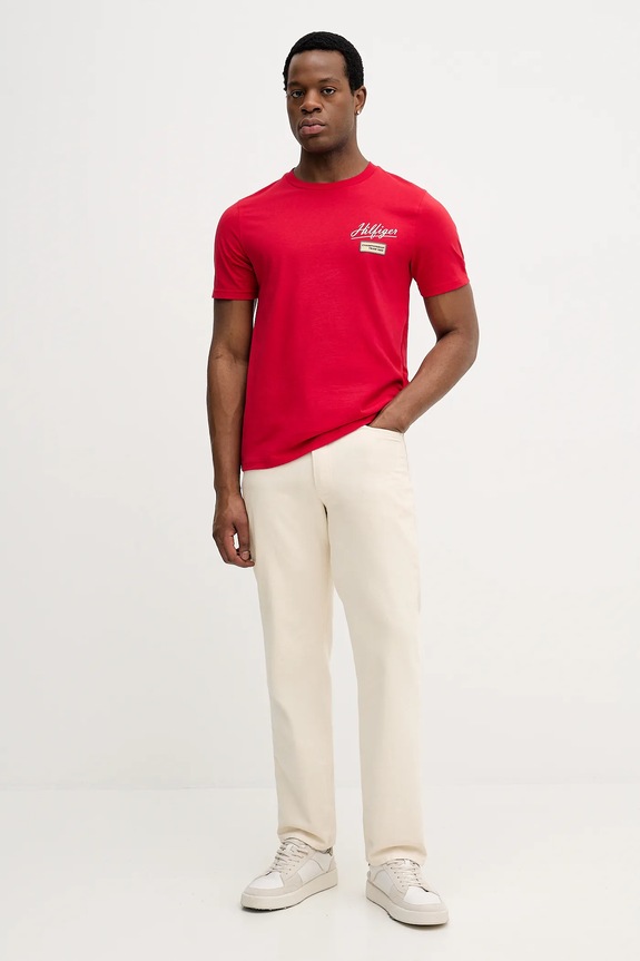 Βαμβακερό μπλουζάκι Tommy Hilfiger MW0MW41471 κόκκινο SS26