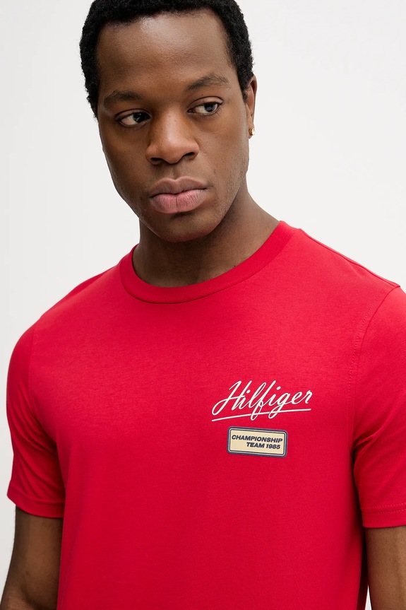 Βαμβακερό μπλουζάκι Tommy Hilfiger κόκκινο MW0MW41471