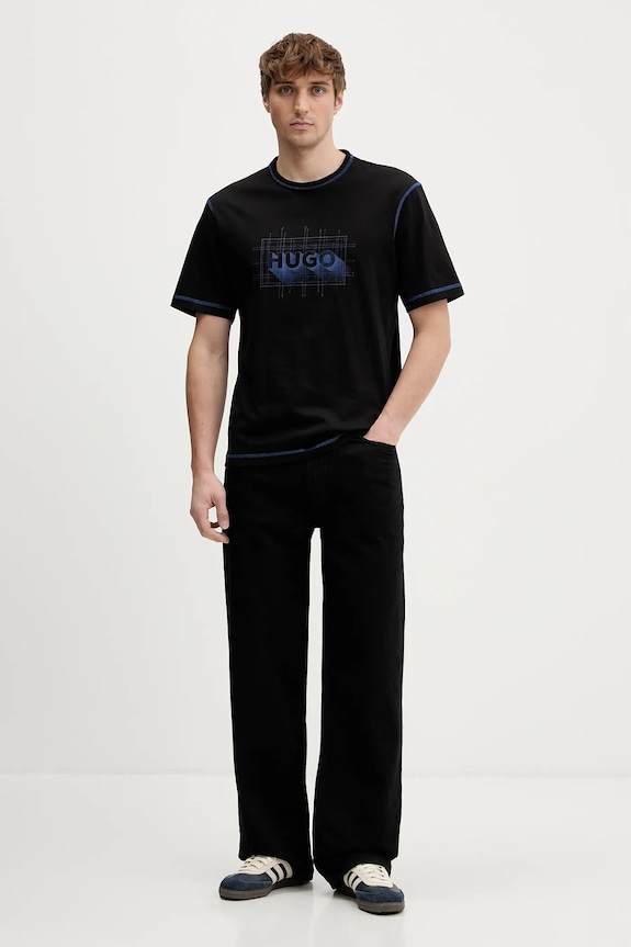 Памучна тениска Hugo Blue Nothal 50553498 черен SS26