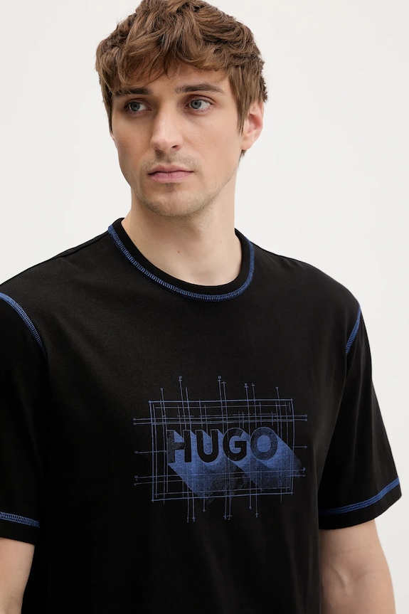 Памучна тениска Hugo Blue Nothal черен 50553498