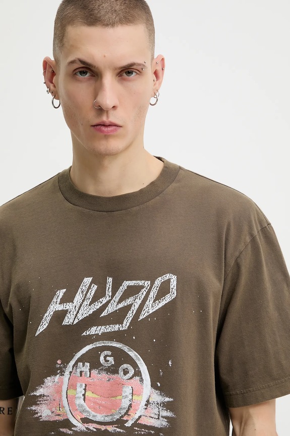 HUGO Blue tricou din bumbac Noctornix verde 50554368