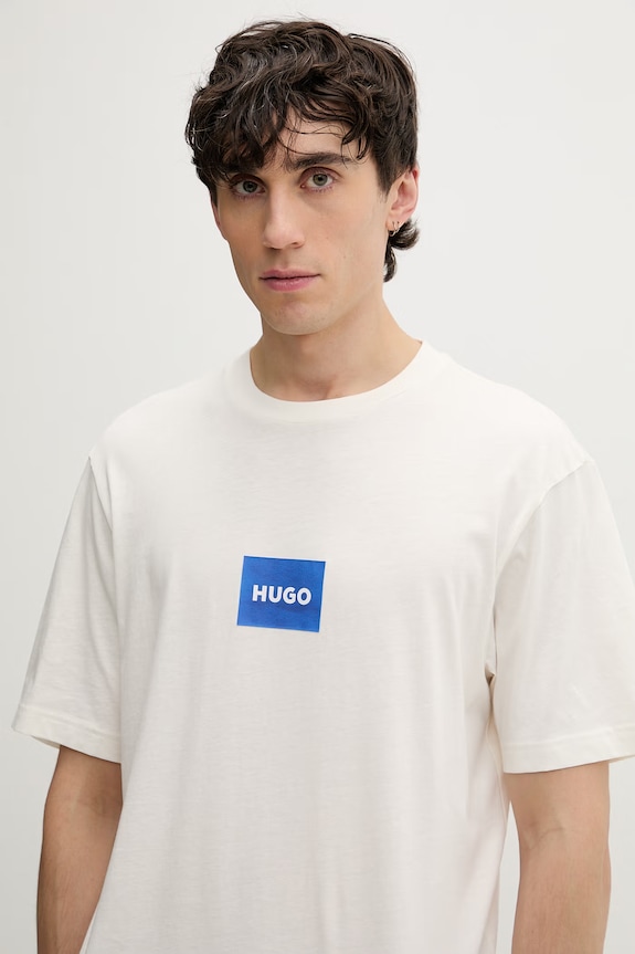 HUGO Blue T-shirt męski bawełniany Nayonix beżowy 50554382