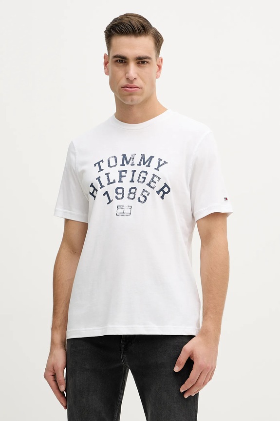 Bavlnené tričko Tommy Hilfiger potlač biela MW0MW41470