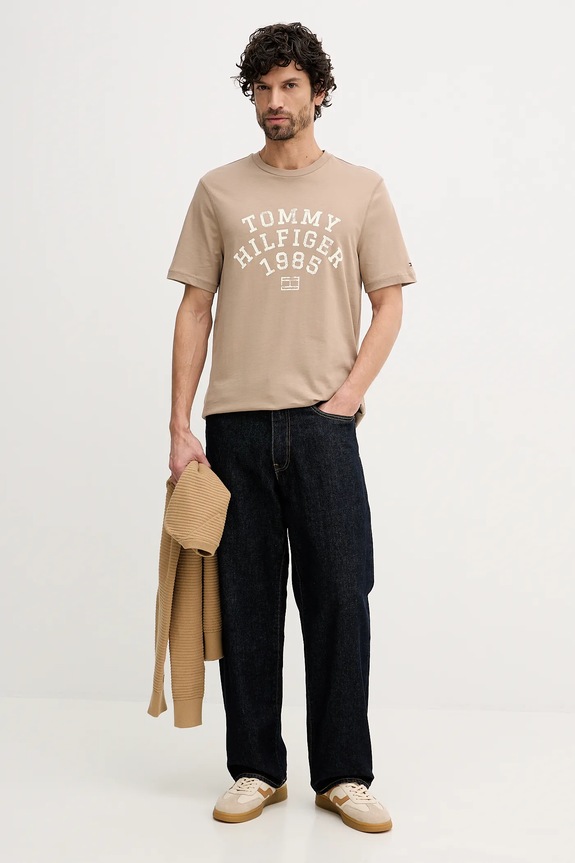 Bavlnené tričko Tommy Hilfiger MW0MW41470 béžová SS26