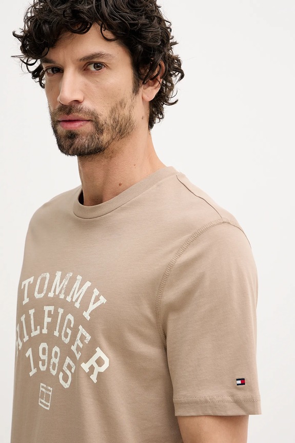 Bavlnené tričko Tommy Hilfiger béžová MW0MW41470