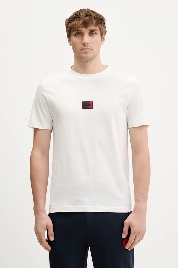 HUGO t-shirt bawełniany Danotie nadruk beżowy 50553124