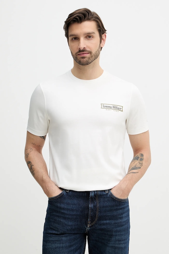 Tričko Tommy Hilfiger potlač béžová MW0MW41463