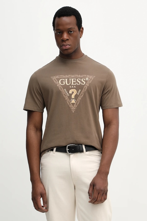 Pamučna majica Guess regular smeđa M6RI15.I3Z14