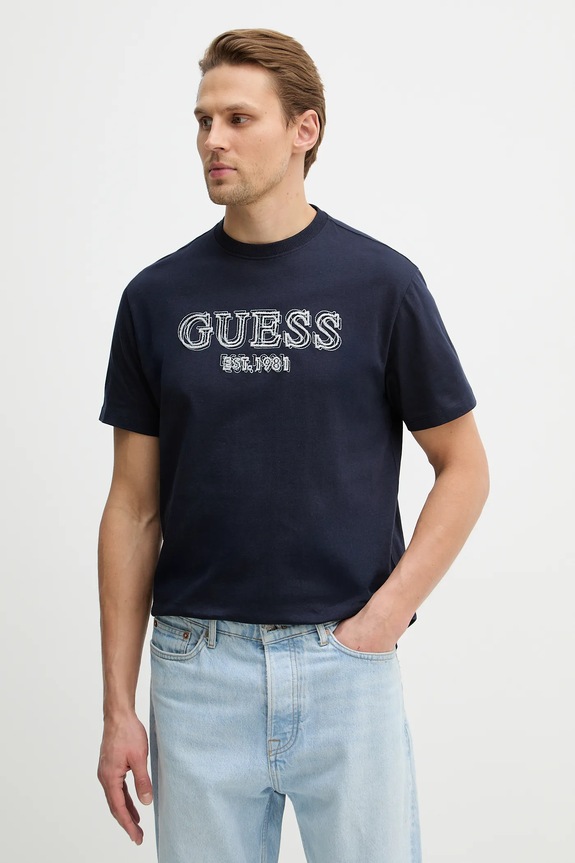 Guess t-shirt in cotone applique blu navy M6RI22.K8FQ4