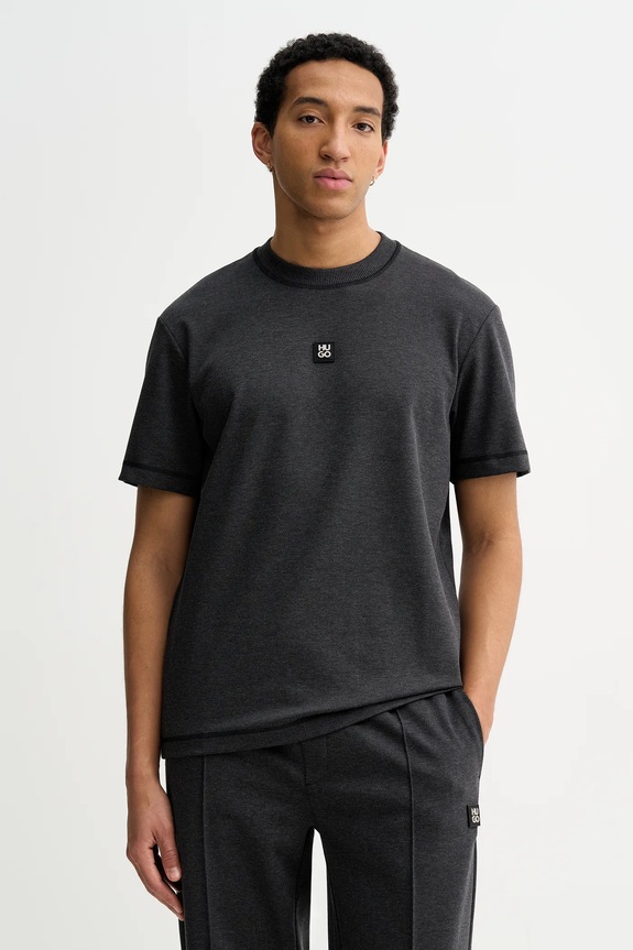 Μπλουζάκι HUGO Dilanso με ελαστάν γκρί 50553173