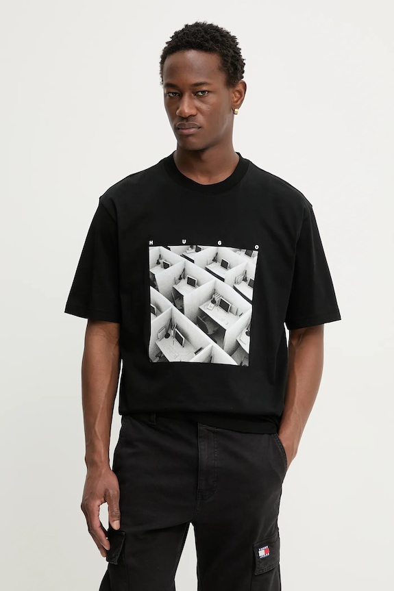 HUGO tricou din bumbac Dodger print negru 50553330