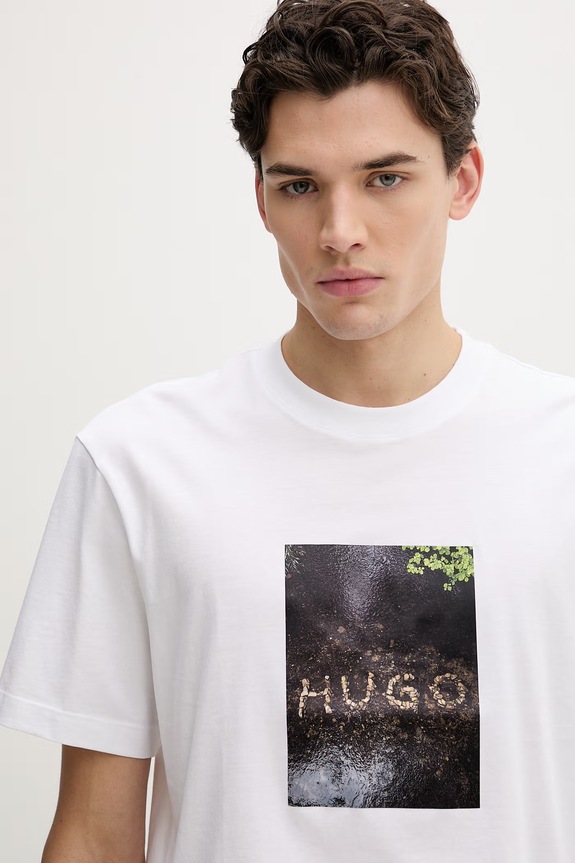 Βαμβακερό μπλουζάκι HUGO Doreston λευκό 50554319