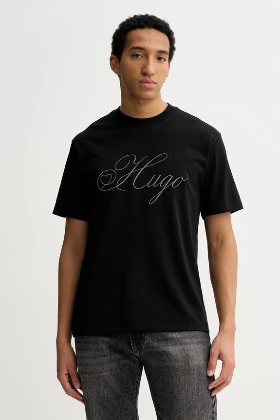 HUGO t-shirt in cotone Dalent applique nero 50557058