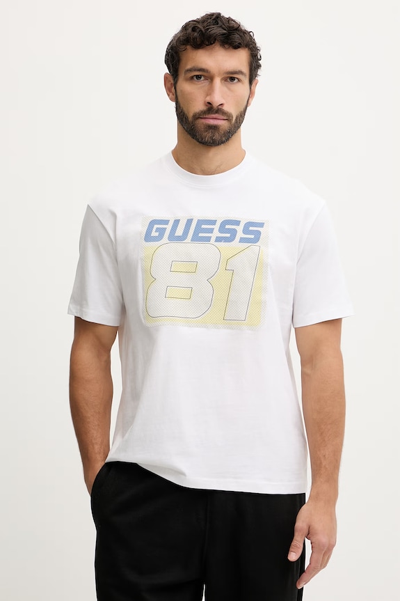 Guess t-shirt bawełniany OPA nadruk biały Z6RI04.I3Z14