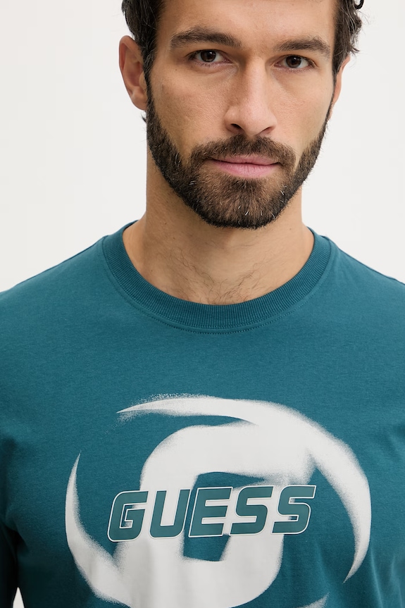 Guess tricou din bumbac LOKNI turcoaz Z6RI09.I3Z14