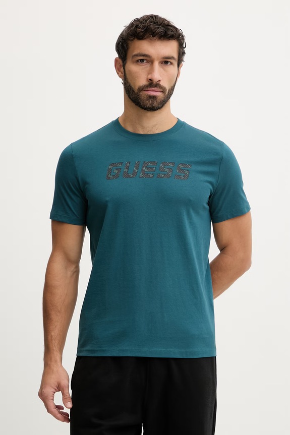 Guess tricou din bumbac MASKA print turcoaz Z6RI15.I3Z14