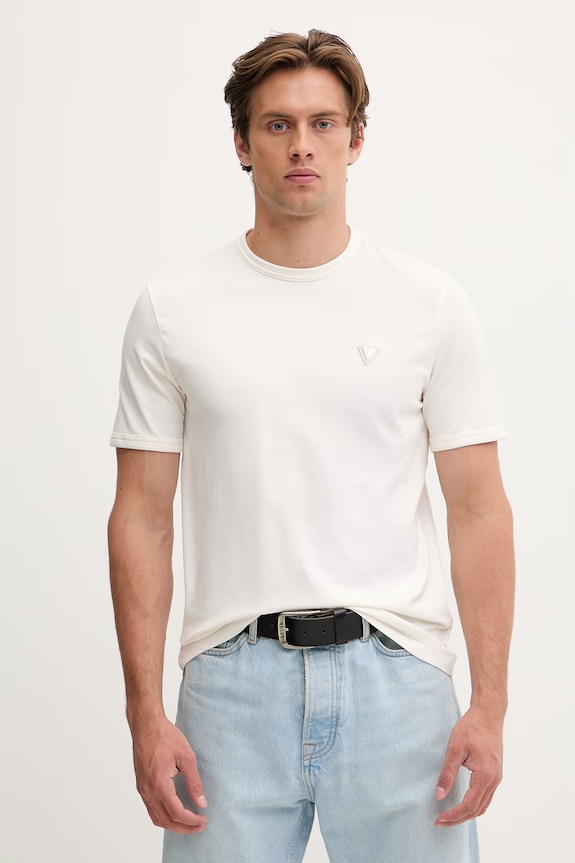 Guess T-shirt męski bawełniany z elastanem JANNICK beżowy Z6RI07.J1314