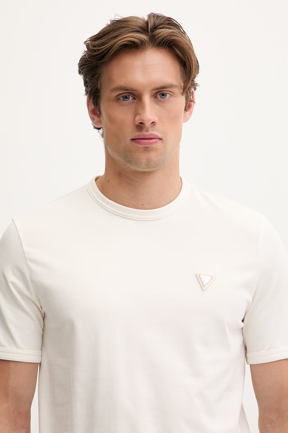 Guess T-shirt męski bawełniany z elastanem JANNICK beżowy Z6RI07.J1314