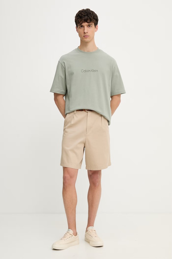 Calvin Klein T-shirt męski bawełniany LV040HM228 zielony SS26