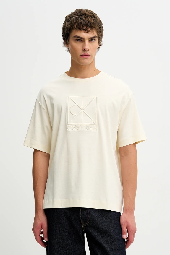 Bavlnené tričko Calvin Klein relaxed béžová LV04LE200G