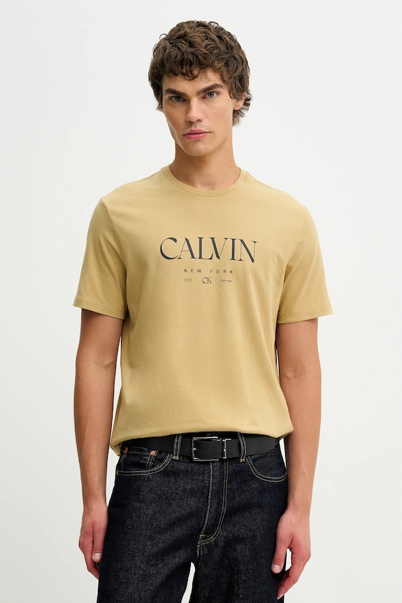 Bavlnené tričko Calvin Klein relaxed béžová LV04RE807G
