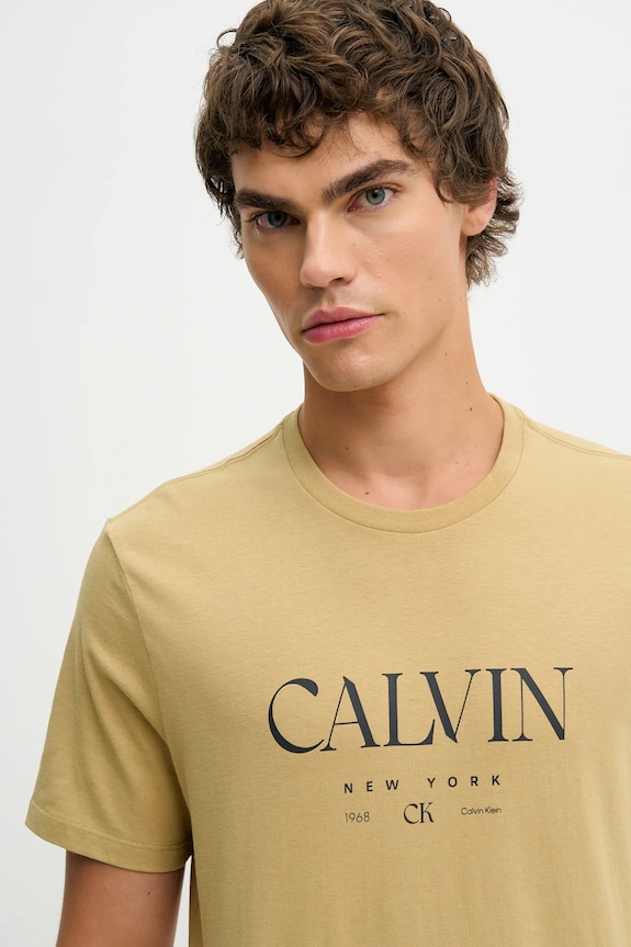Bavlnené tričko Calvin Klein béžová LV04RE807G