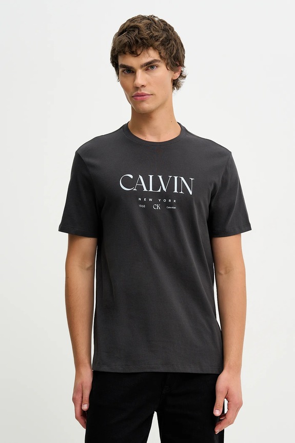 Bavlnené tričko Calvin Klein relaxed sivá LV04RE807G
