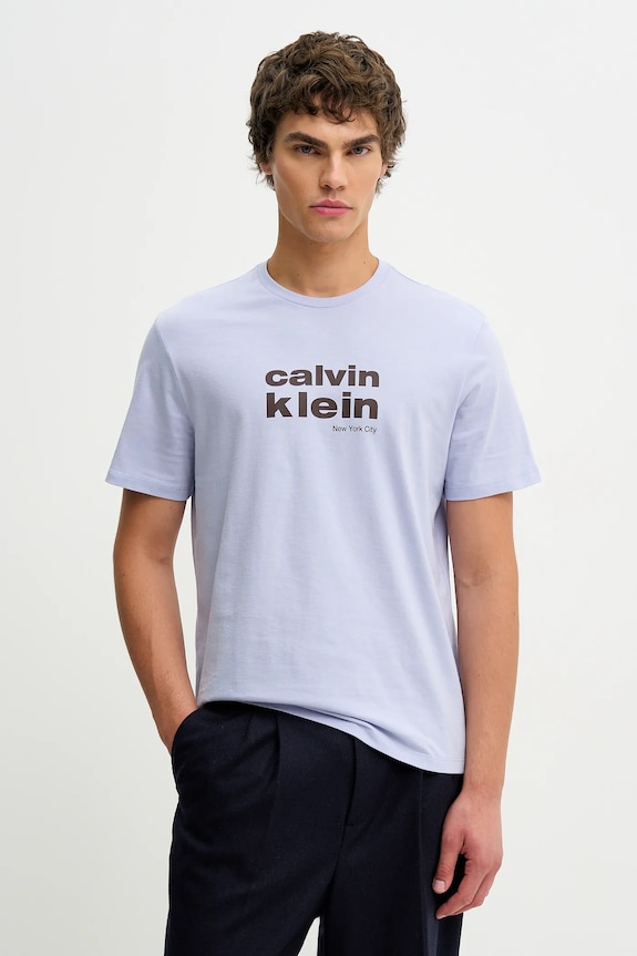 Calvin Klein t-shirt bawełniany nadruk niebieski LV04RE821G