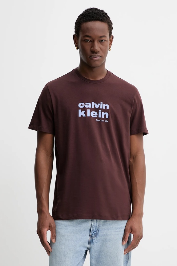 Calvin Klein t-shirt bawełniany nadruk brązowy LV04RE821G
