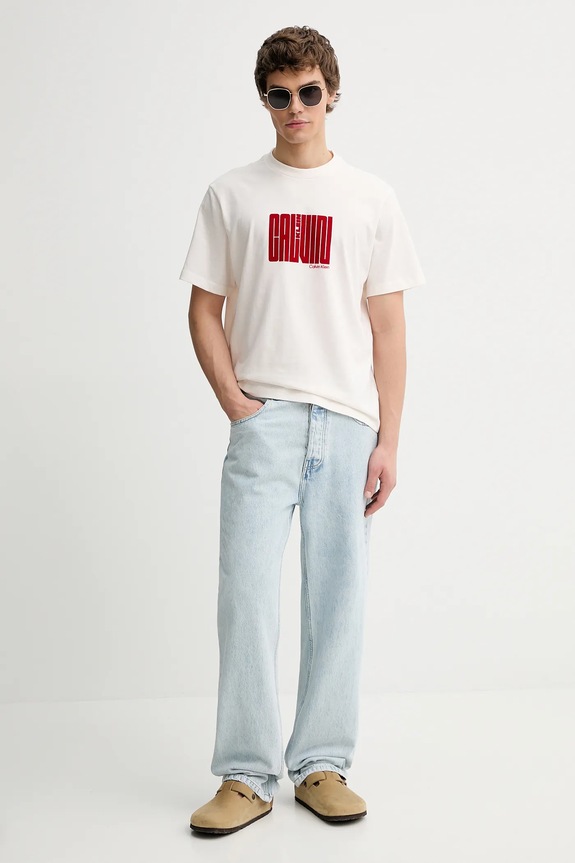 Βαμβακερό μπλουζάκι Calvin Klein LV04RE832G μπεζ SS26