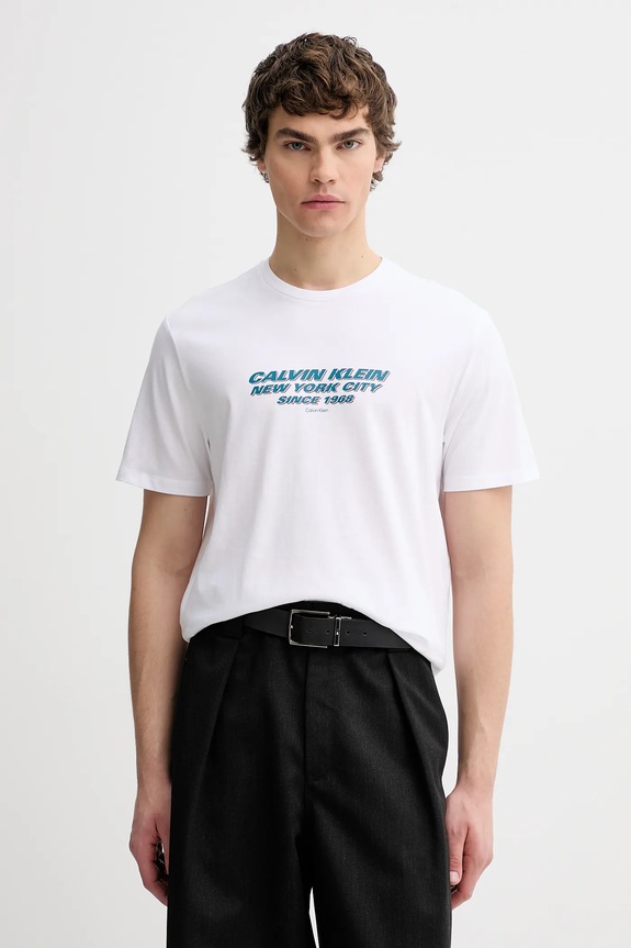 Calvin Klein t-shirt bawełniany nadruk biały LV04RE834G