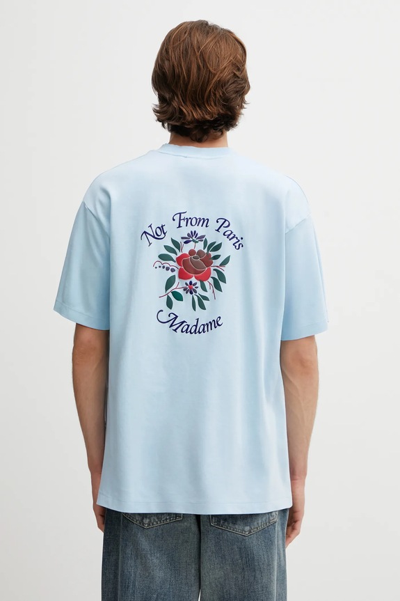 Хлопковая футболка Drôle de Monsieur T-Shirt Slogan Rose хлопок голубой J.TS210.CO002.LBE