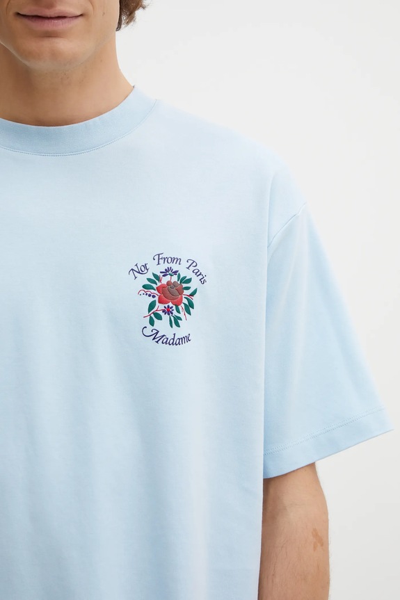 Хлопковая футболка Drôle de Monsieur T-Shirt Slogan Rose голубой J.TS210.CO002.LBE