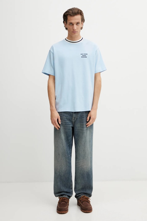 Drôle de Monsieur tricou din bumbac Slogan Sport J.TS189.CO002.LBE albastru
