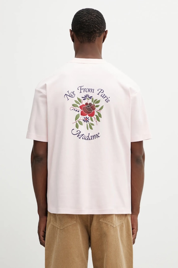 Bavlnené tričko Drôle de Monsieur Slogan Rose relaxed ružová J.TS210.CO002.LPI