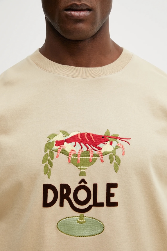 Хлопковая футболка Drôle de Monsieur Lobster Cup бежевый J.TS289.CO248.BG