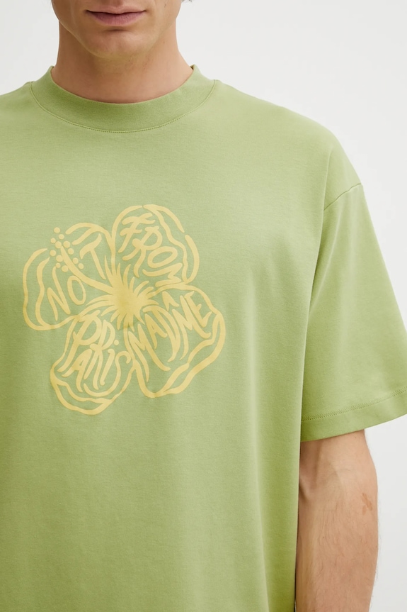 Памучна тениска Drôle de Monsieur Slogan Hibiscus зелен J.TS292.CO002.LOL