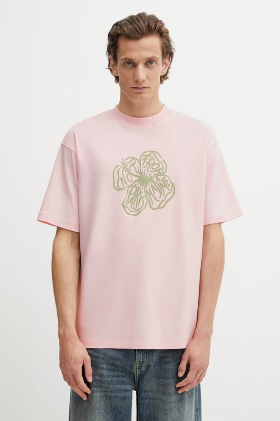 Хлопковая футболка Drôle de Monsieur Slogan Hibiscus хлопок розовый J.TS292.CO002.LPI