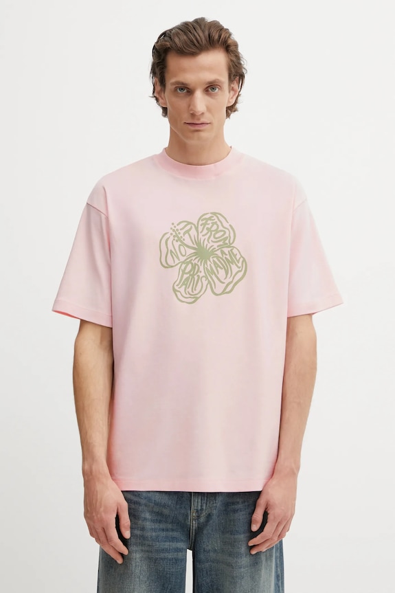 Bavlněné tričko Drôle de Monsieur Slogan Hibiscus kulatý růžová J.TS292.CO002.LPI