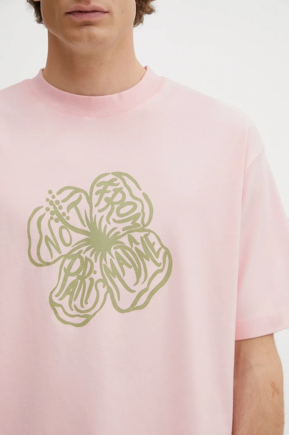 Хлопковая футболка Drôle de Monsieur Slogan Hibiscus розовый J.TS292.CO002.LPI