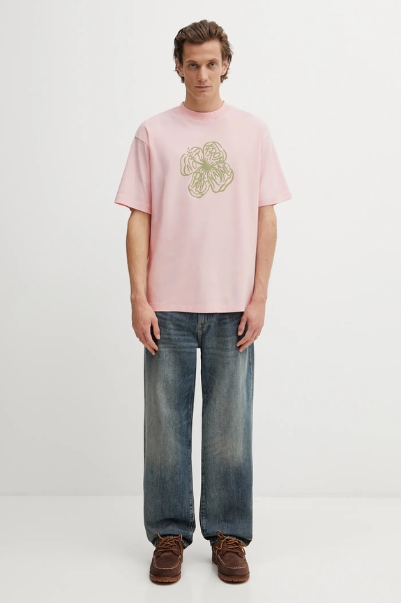Хлопковая футболка Drôle de Monsieur Slogan Hibiscus J.TS292.CO002.LPI розовый