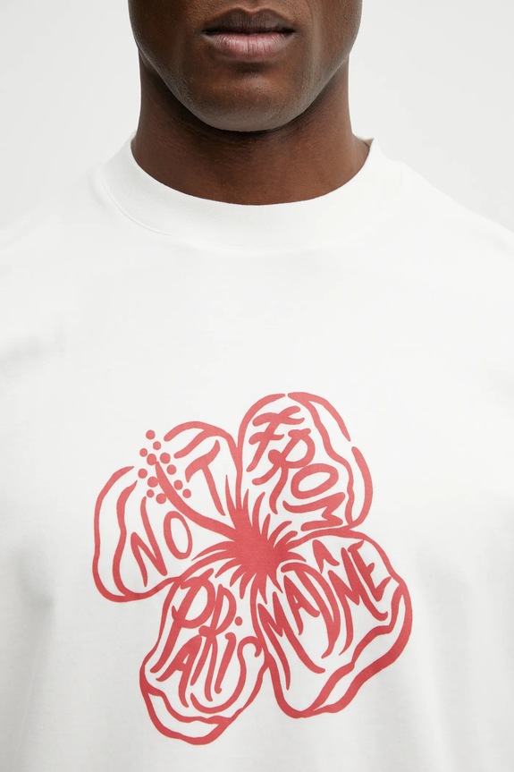 Drôle de Monsieur cotton t-shirt Slogan Hibiscus beige J.TS292.CO002.OW