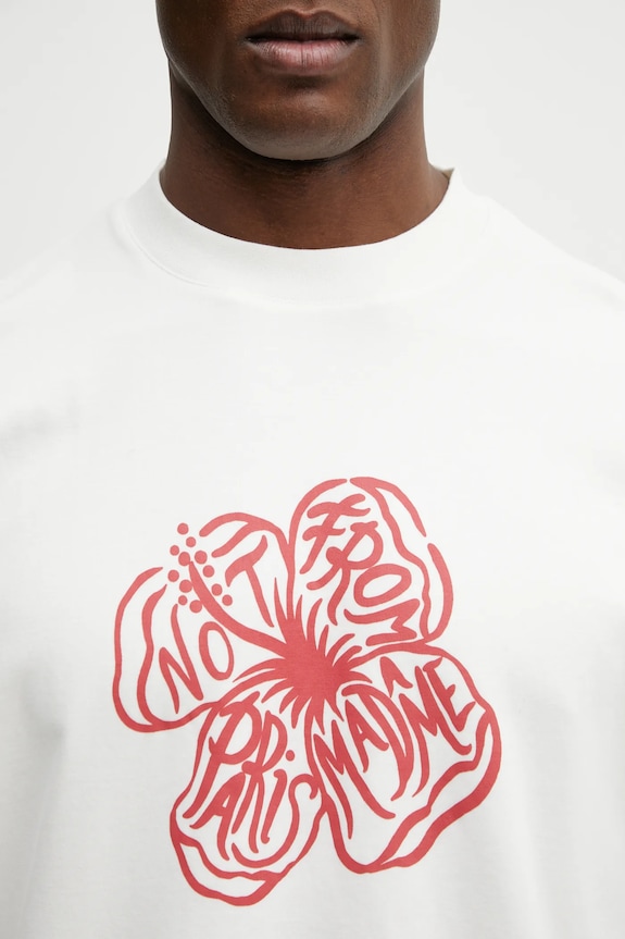 Drôle de Monsieur cotton t-shirt Slogan Hibiscus beige J.TS292.CO002.OW