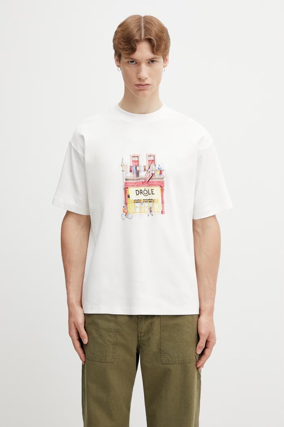 Drôle de Monsieur T-shirt ανδρικό βαμβακερό Drôle Café λευκό K.TS307.CO002.OW