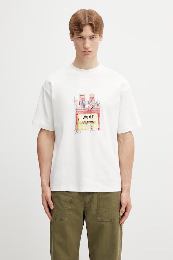 Drôle de Monsieur Drôle Café tricou din bumbac de bărbați alb K.TS307.CO002.OW
