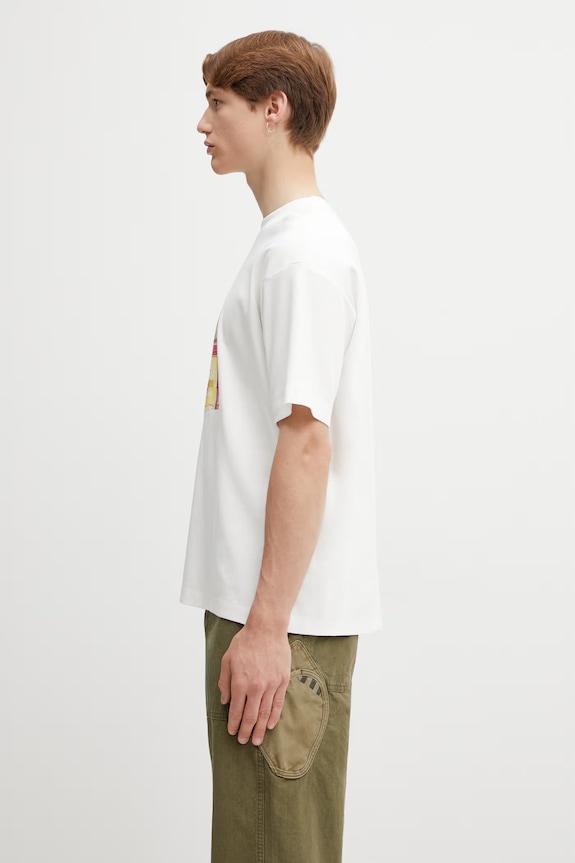 Drôle de Monsieur Drôle Café tricou din bumbac de bărbați K.TS307.CO002.OW alb SS26