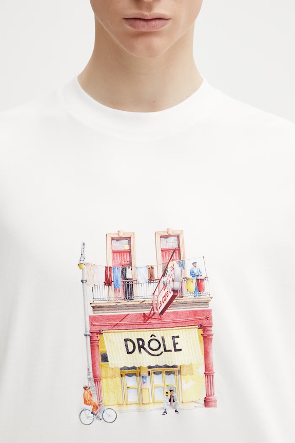 Drôle de Monsieur T-shirt ανδρικό βαμβακερό Drôle Café λευκό K.TS307.CO002.OW