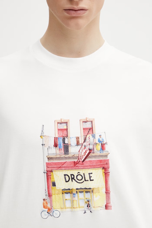 Drôle de Monsieur Drôle Café tricou din bumbac de bărbați alb K.TS307.CO002.OW